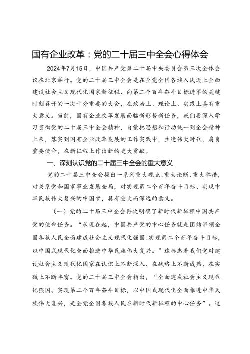 国有企业干部学习党的二十三中全会心得体会.docx