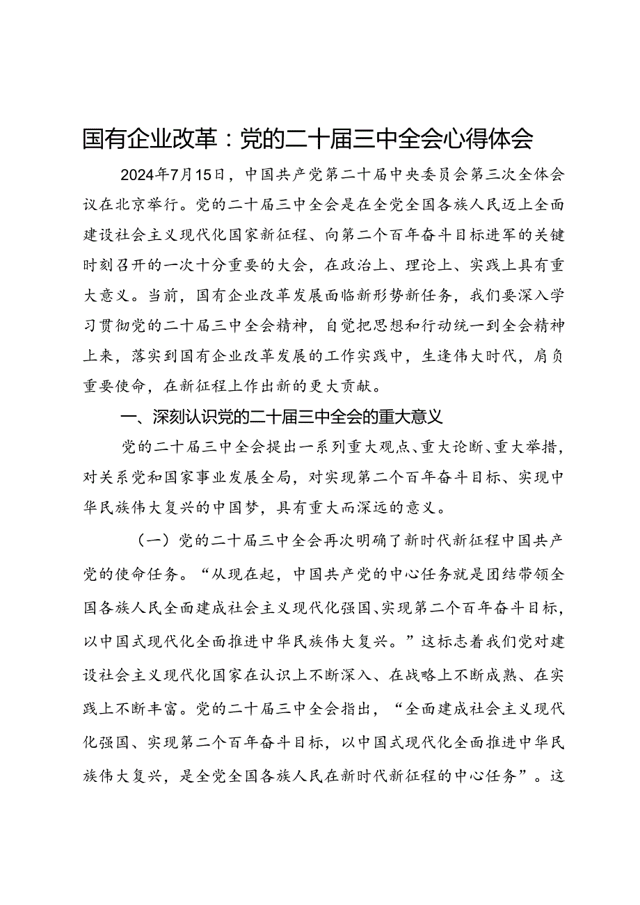国有企业干部学习党的二十三中全会心得体会.docx_第1页