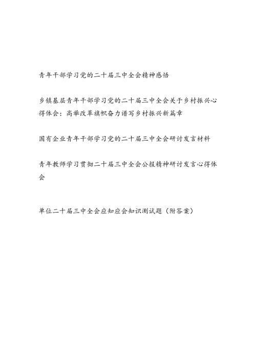 青年干部学习党的二十三中全会研讨发言心得体会4份有考试题库1份有答案.docx