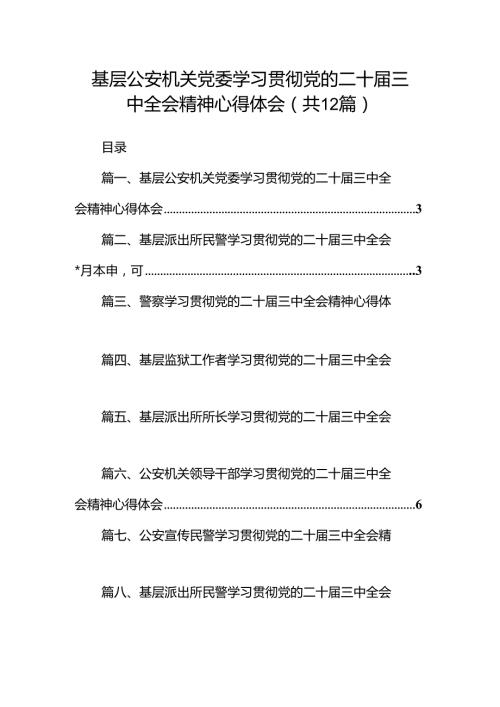 基层公安机关党委学习贯彻党的二十三中全会精神心得体会12篇（详细版）.docx