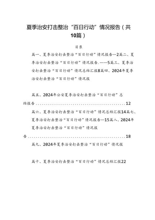 夏季治安打击整治“百日行动”情况报告(精选10篇汇编).docx