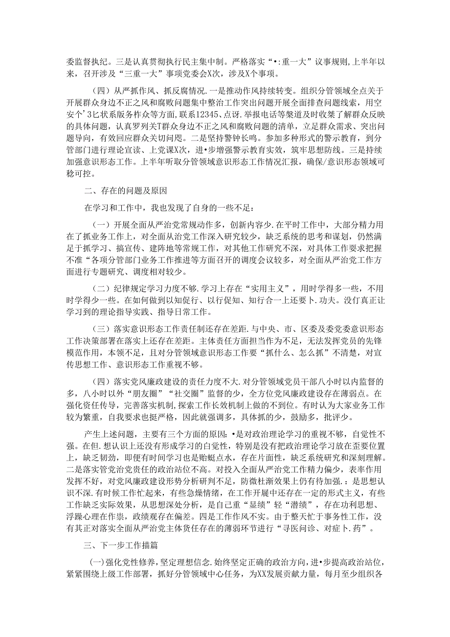 分管领导2024年上半年履行全面从严治党主体责任工作情况报告 (2).docx_第2页