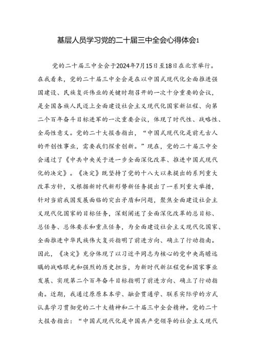 基层人员学习党的二十三中全会精神心得体会感想研讨发言3篇.docx