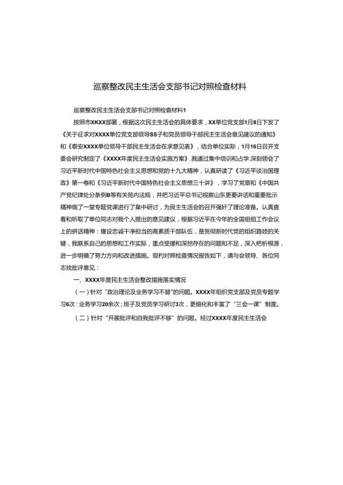 巡察整改民主生活会支部书记对照检查材料.docx