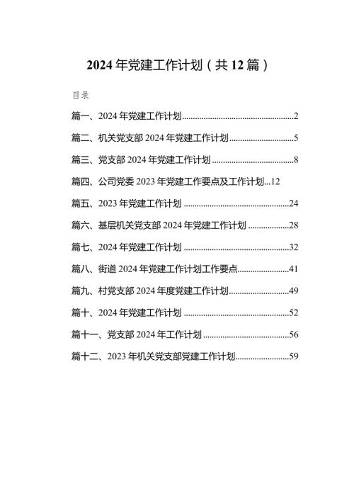 2024年党建工作计划12篇（完整版）.docx