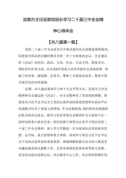 （8篇）巡察办主任巡察组组长学习二十三中全会精神心得体会.docx
