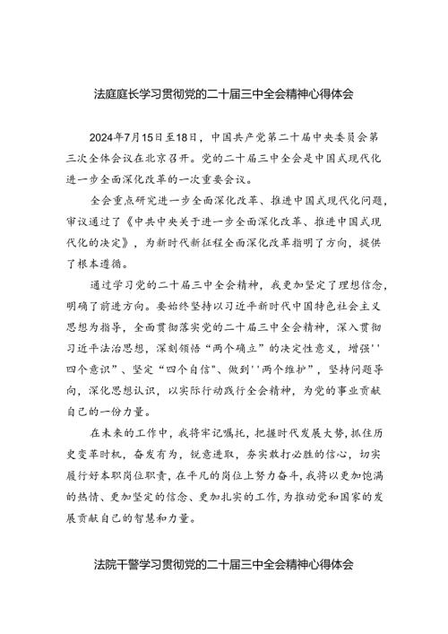 法庭庭长学习贯彻党的二十三中全会精神心得体会范文8篇（详细版）.docx