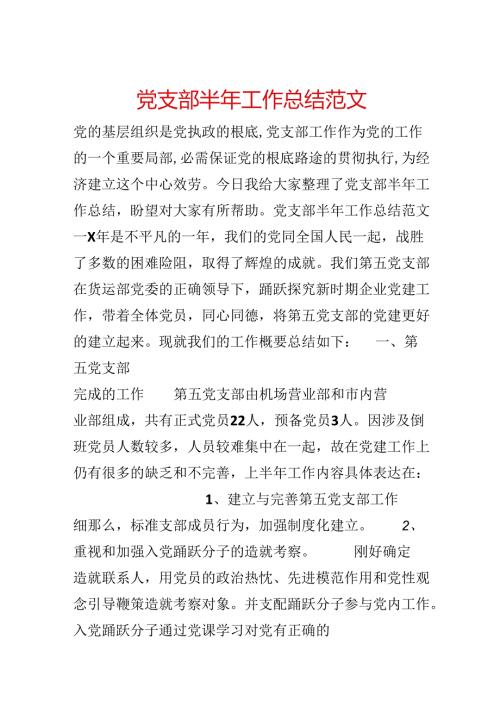 党支部半年工作总结范文.docx