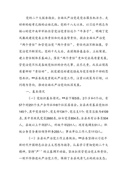 关于全面从严治党工作情况报告.docx