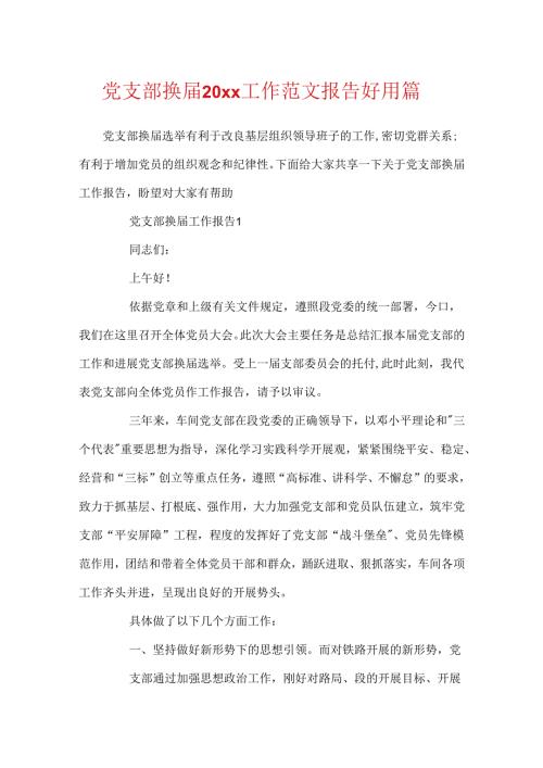 党支部换20xx工作范文报告实用篇.docx