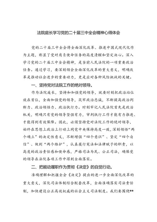 法院庭长学习党的二十三中全会精神心得体会（共五篇）.docx