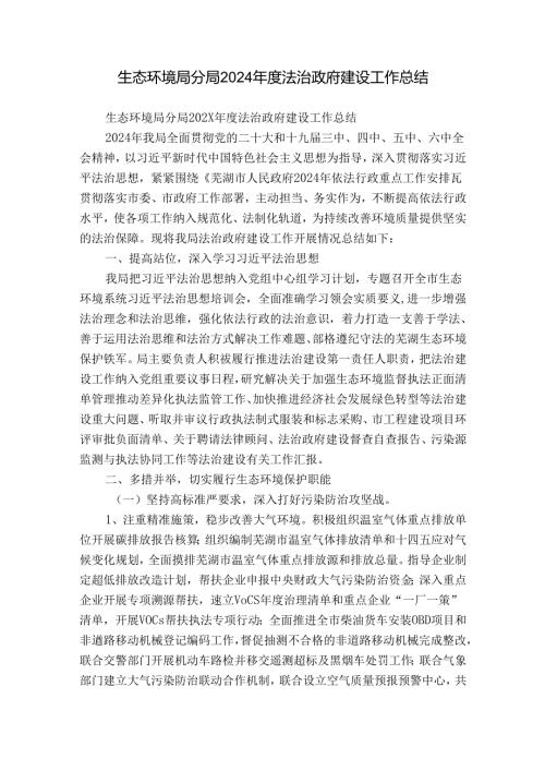 生态环境局分局2024法治政府建设工作总结.docx