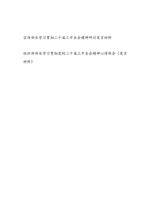 宣传部部长和组织部部长学习贯彻二十三中全会精神研讨发言材料心得体会2篇.docx