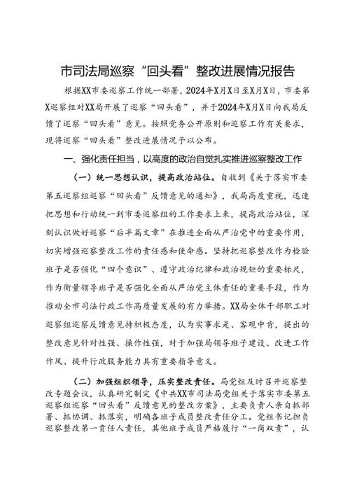市司法局巡察“回头看”整改进展情况报告(1).docx