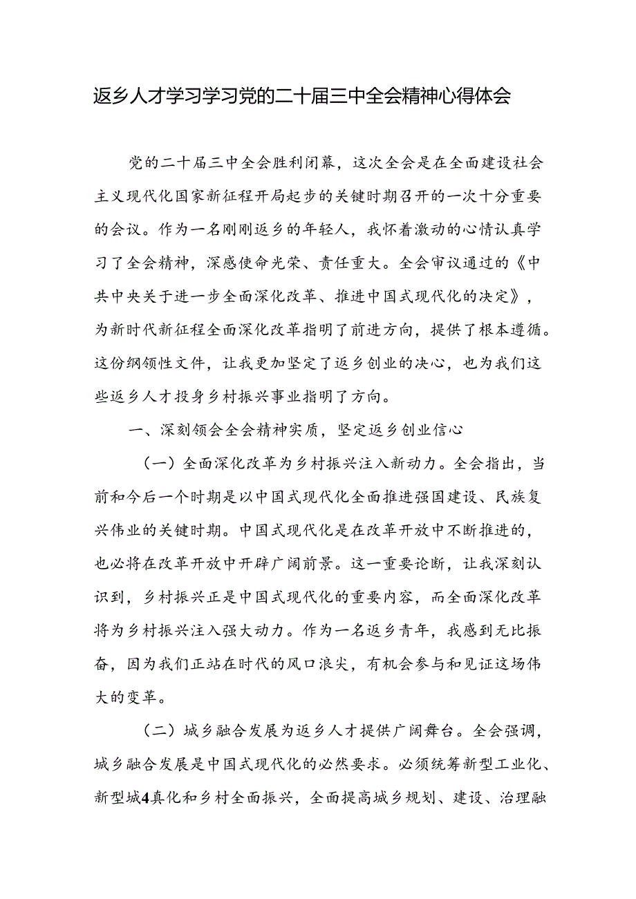 返乡人才学习学习二十三中全会精神研讨发言心得体会.docx_第1页