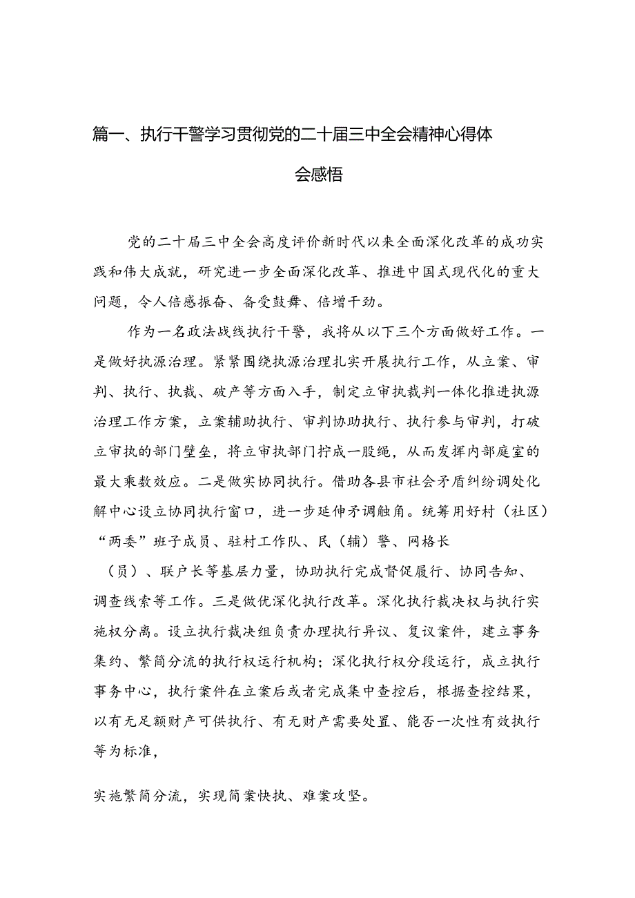 执行干警学习贯彻党的二十三中全会精神心得体会感悟10篇（精选版）.docx_第2页