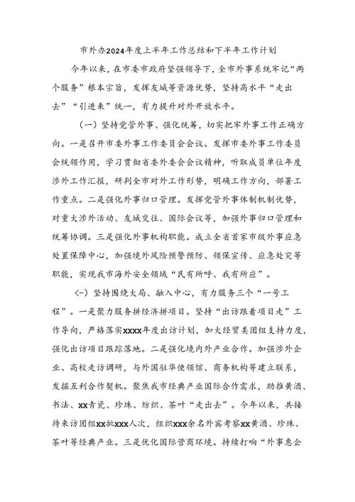 市外办2024上半年工作总结和下半年工作计划.docx
