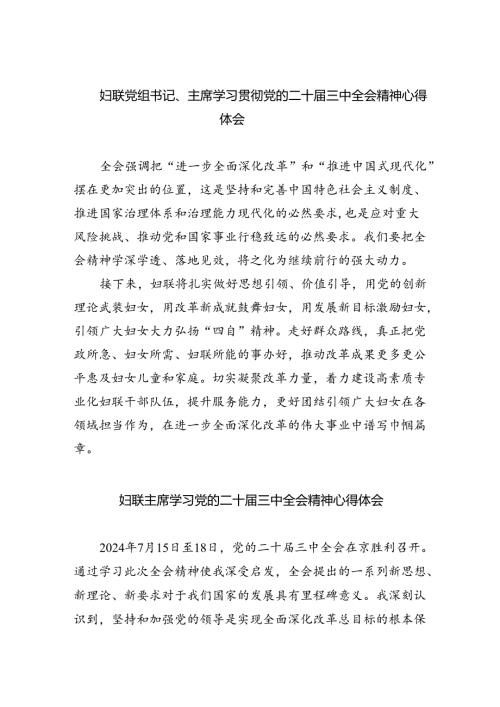妇联党组书记、主席学习贯彻党的二十三中全会精神心得体会8篇（精选版）.docx