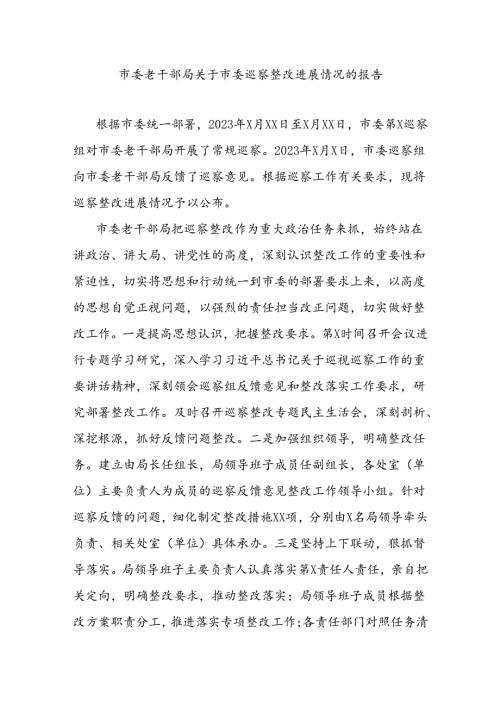 市委老干部局关于市委巡察整改进展情况的报告.docx