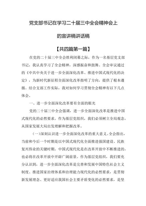（4篇）党支部书记在学习二十三中全会精神会上的宣讲稿讲话稿.docx