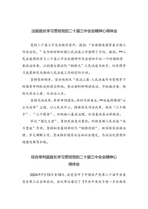 法庭庭长学习贯彻党的二十三中全会精神心得体会范文8篇供参考.docx