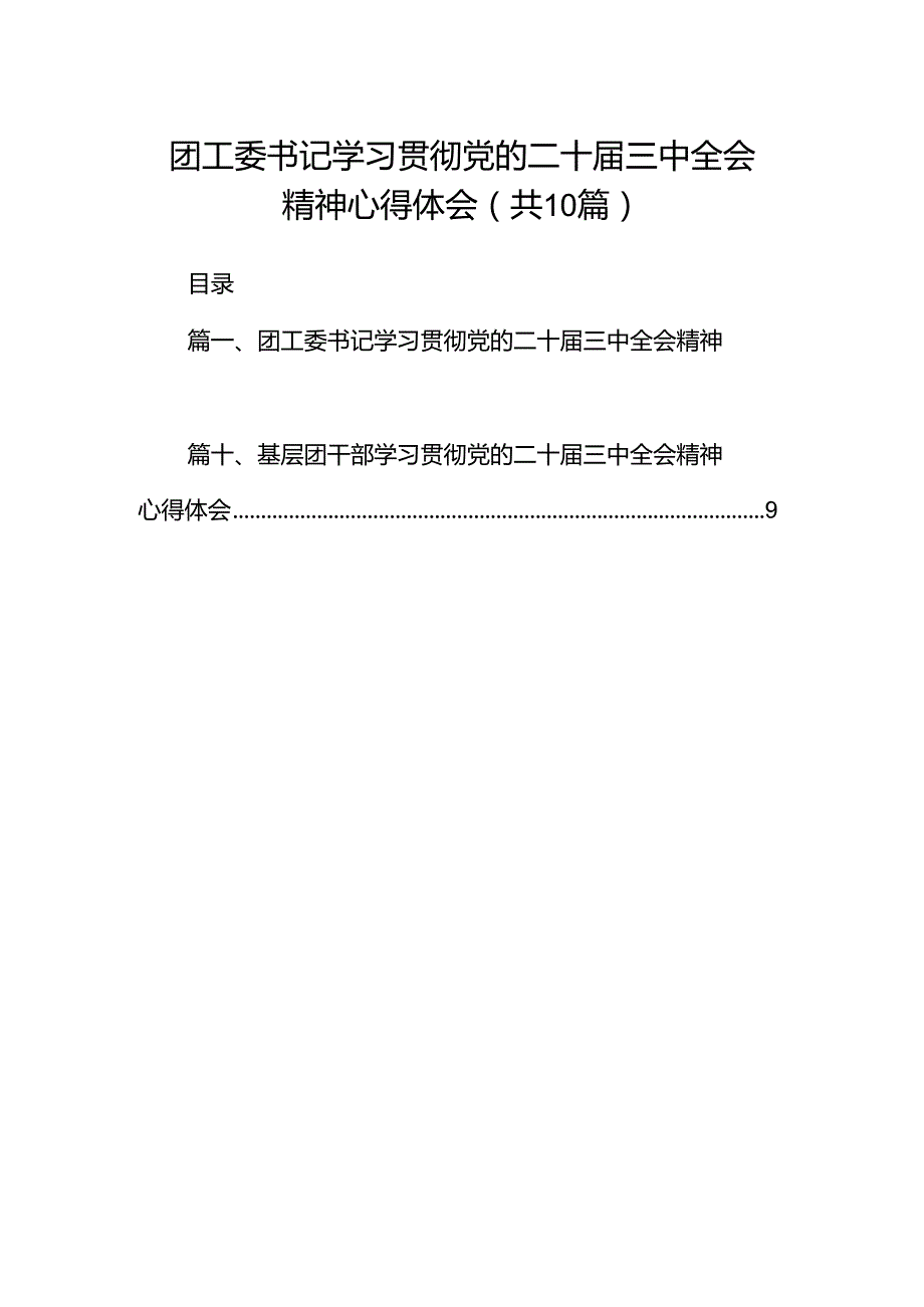 团工委书记学习贯彻党的二十三中全会精神心得体会十篇（精选）.docx_第1页