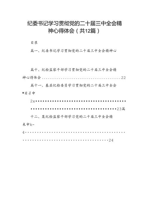 纪委书记学习贯彻党的二十三中全会精神心得体会12篇（精选）.docx