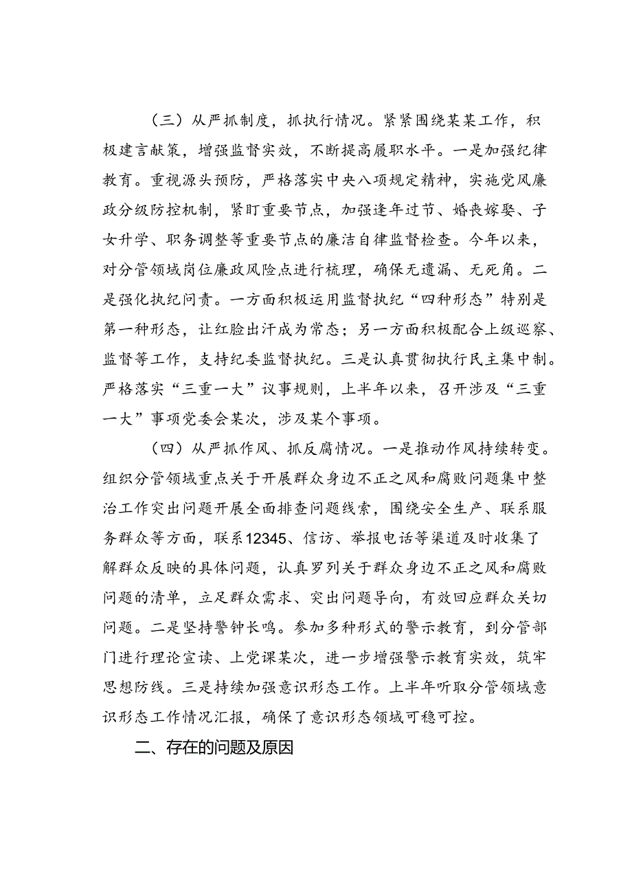 分管领导2024年上半年履行全面从严治党主体责任工作情况报告(1).docx_第3页