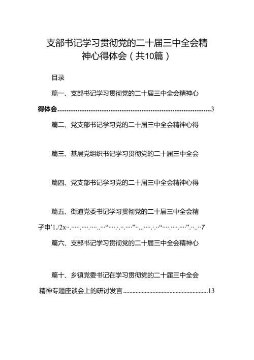 支部书记学习贯彻党的二十三中全会精神心得体会十篇（精选）.docx