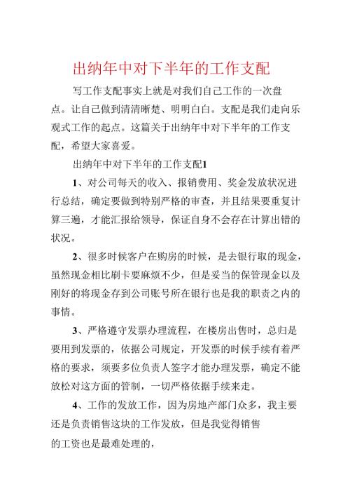 出纳年中对下半年的工作计划.docx
