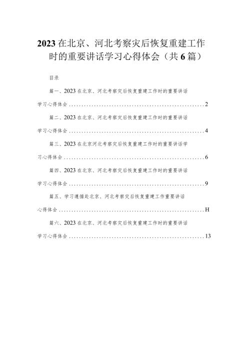 2023在北京、河北考察灾后恢复重建工作时的重要讲话学习心得体会（共6篇）.docx
