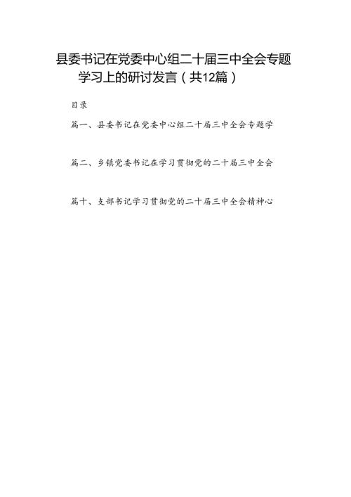 县委书记在党委中心组二十三中全会专题学习上的研讨发言（共12篇）.docx