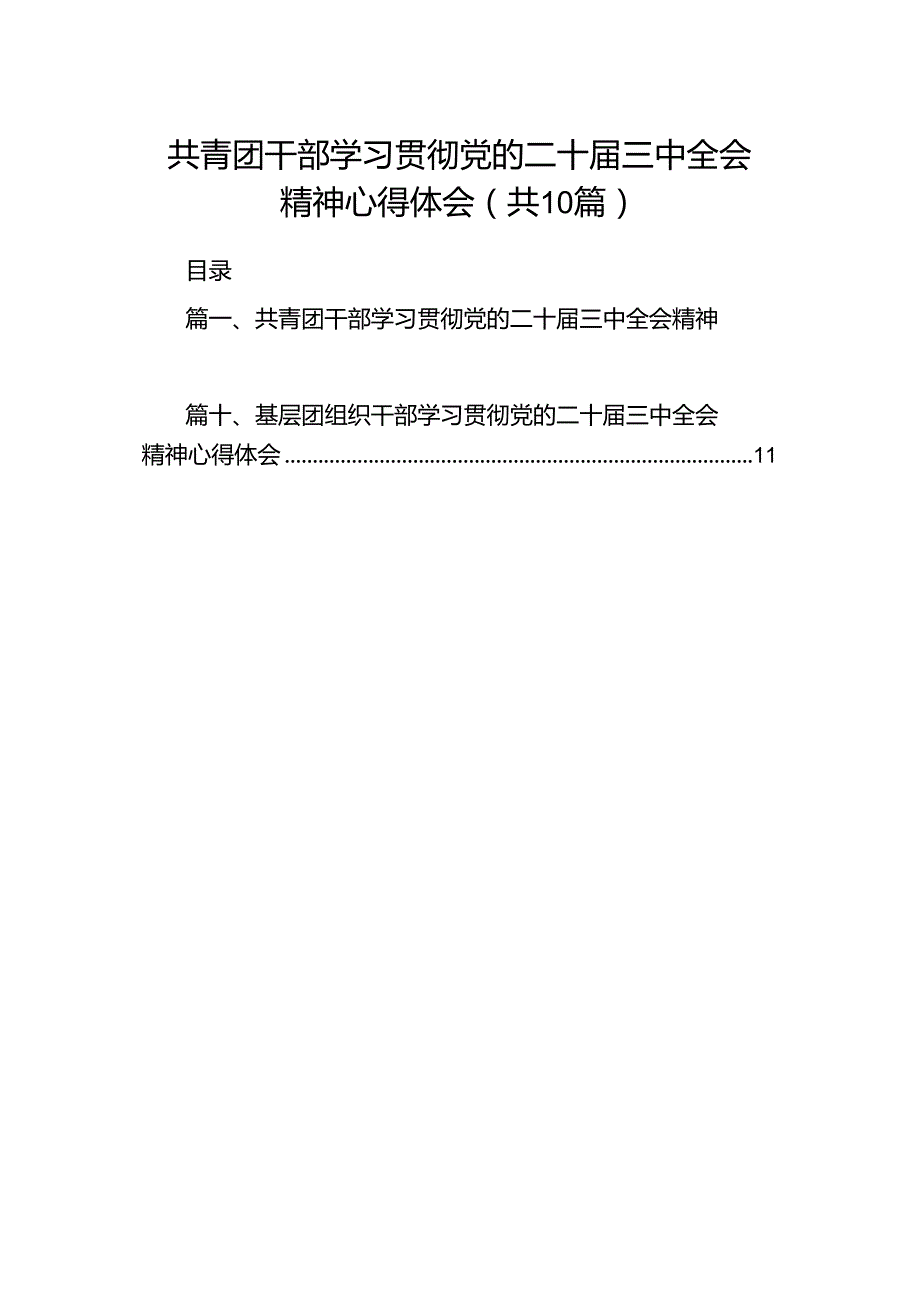 共青团干部学习贯彻党的二十三中全会精神心得体会十篇（精选）.docx_第1页