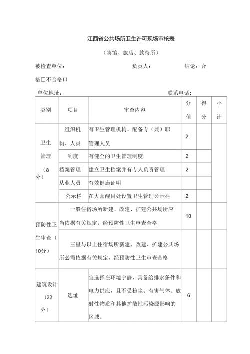 公共场所卫生许可现场审核表.docx