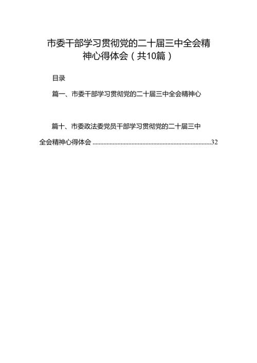 市委干部学习贯彻党的二十三中全会精神心得体会（共10篇）.docx