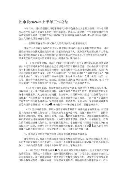 团市委2024年上半年工作总结.docx