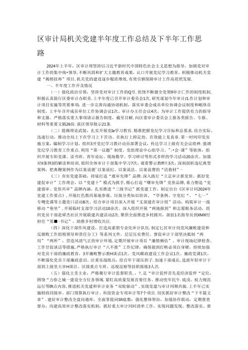 区审计局机关党建半工作总结及下半年工作思路.docx
