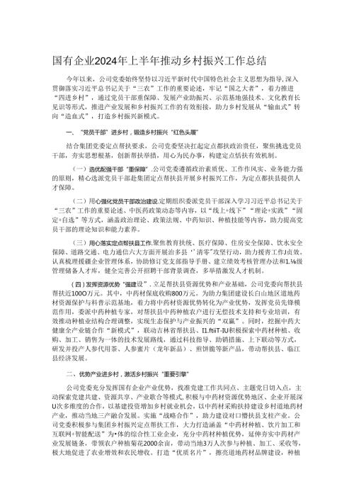 国有企业2024年上半年推动乡村振兴工作总结.docx