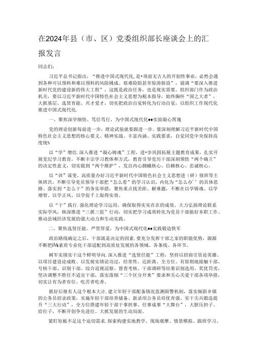在2024年县（市、区）党委组织部长座谈会上的汇报发言.docx