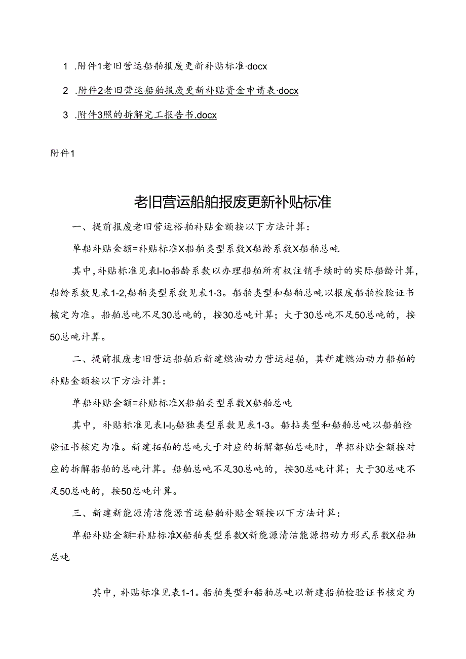 老旧营运船舶报废更新补贴标准、资金申请表、船舶拆解完工报告书.docx_第1页