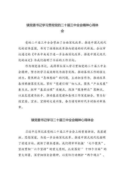 镇党委书记学习贯彻党的二十三中全会精神心得体会范文8篇（详细版）.docx