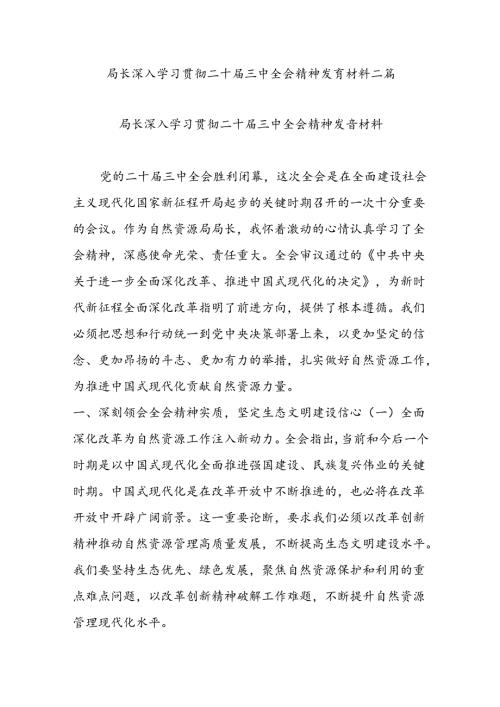 局长深入学习贯彻二十三中全会精神发言材料二篇.docx