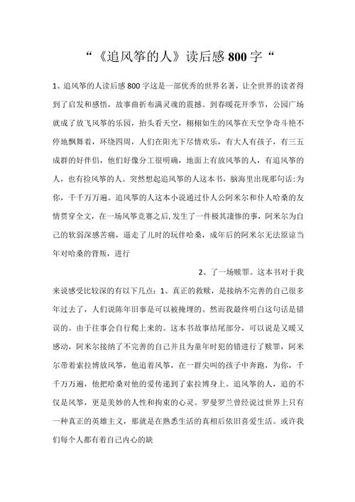《追风筝的人》读后感800字.docx