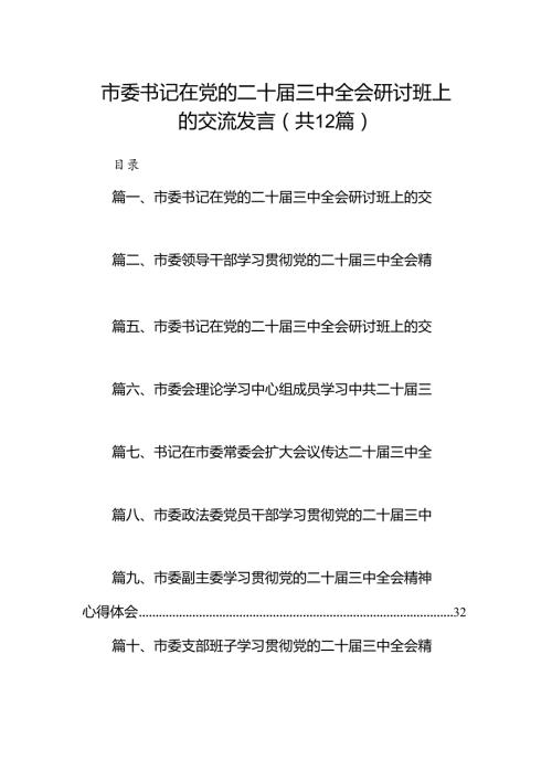 市委书记在党的二十三中全会研讨班上的交流发言12篇（详细版）.docx