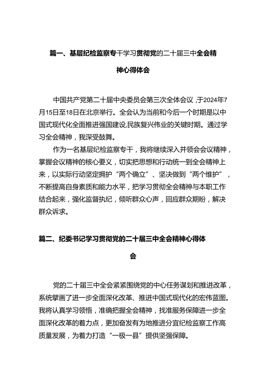 基层纪检监察专干学习贯彻党的二十三中全会精神心得体会（共10篇）.docx_第2页