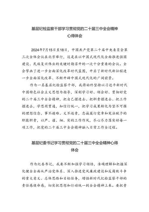 基层纪检监察干部学习贯彻党的二十三中全会精神心得体会5篇（详细版）.docx