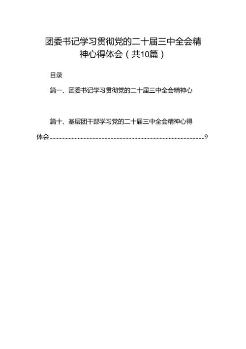团委书记学习贯彻党的二十三中全会精神心得体会（共10篇）.docx