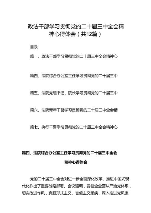 政法干部学习贯彻党的二十三中全会精神心得体会(12篇集合).docx