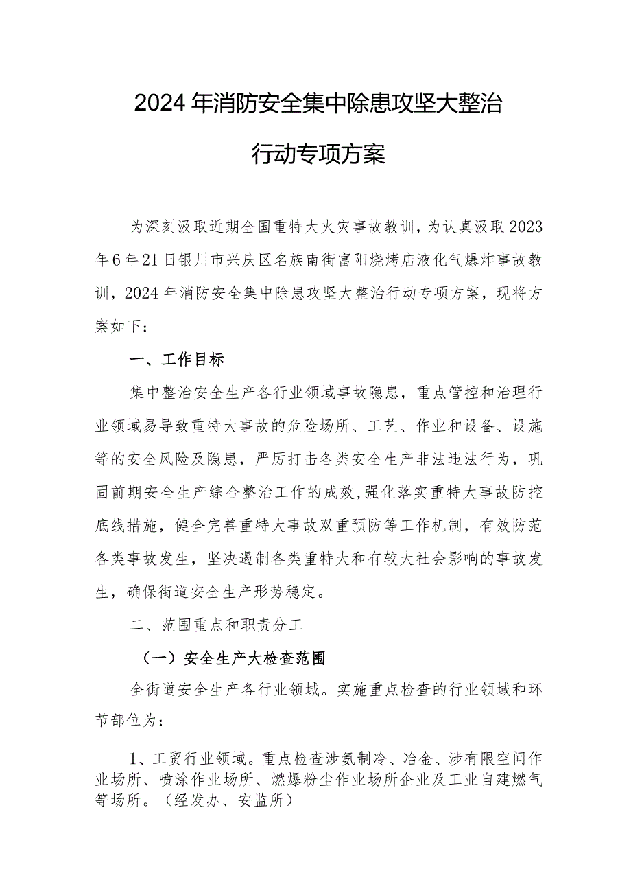 2024年民营企业《消防安全集中除患攻坚大整治行动》工作方案 合计5份.docx_第1页