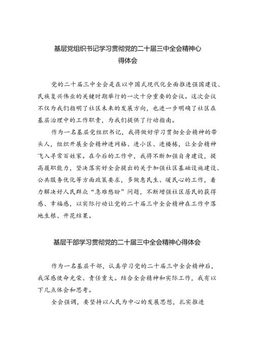 基层党组织书记学习贯彻党的二十三中全会精神心得体会(精选八篇).docx